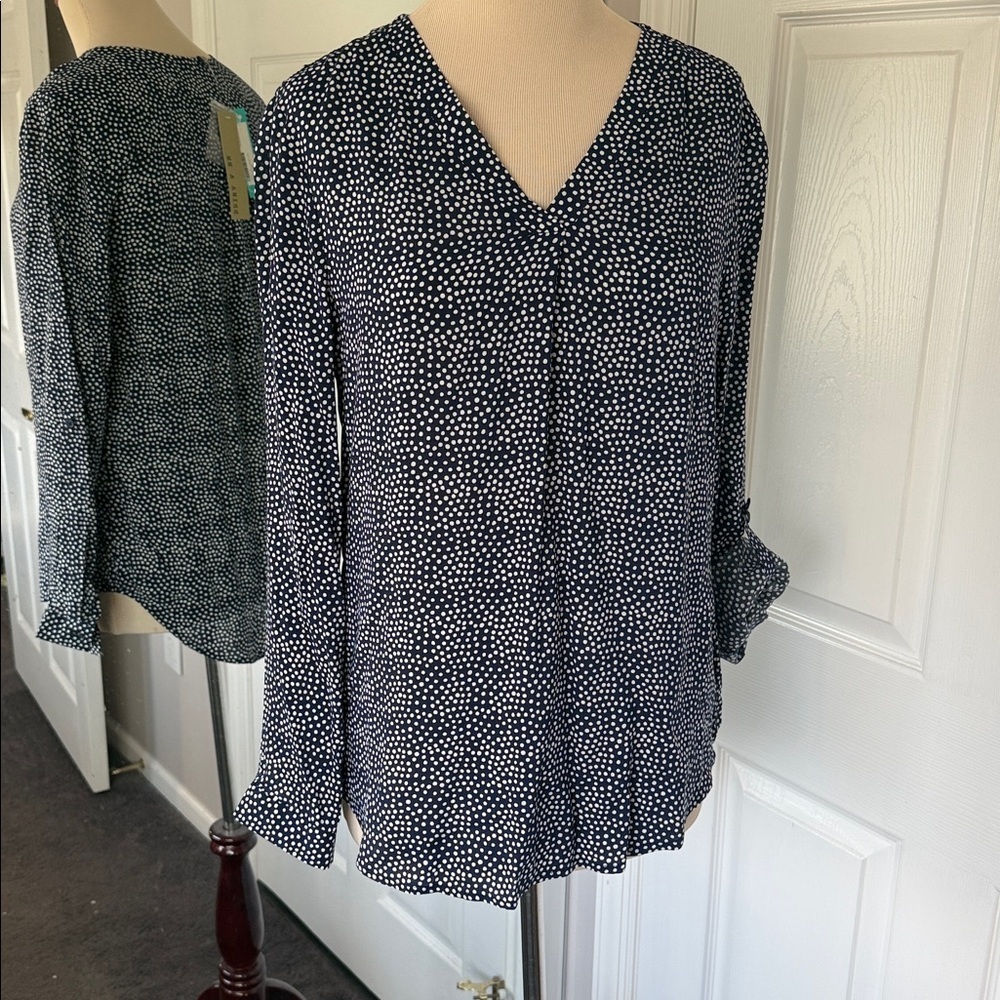 Brina & Em Lemmy Top V-neck Navy Patterned Blouse - Picture 6 of 12